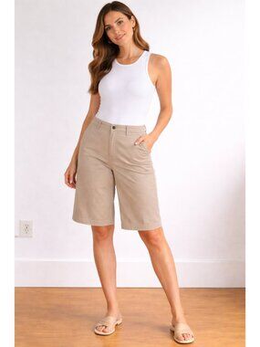 Womens Cotton Bermuda Shorts Size 12 Cotton Spandex w Stretch Beige Tan George